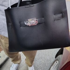 DKNY Black Tote with Silver Hardware
